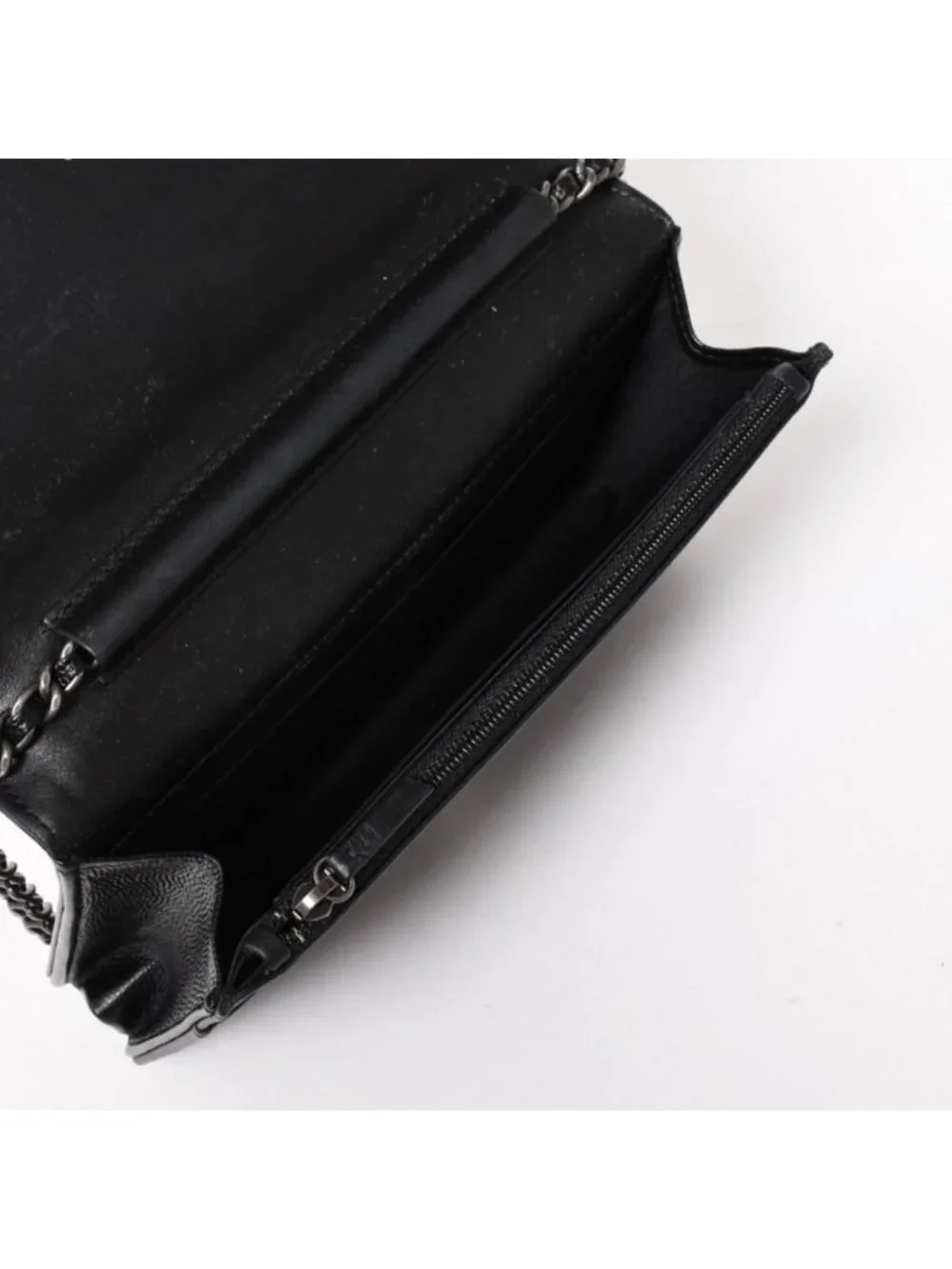 Chanel Boy Chain Shoulder Bag Caviar Leather CC Logo Black Silver